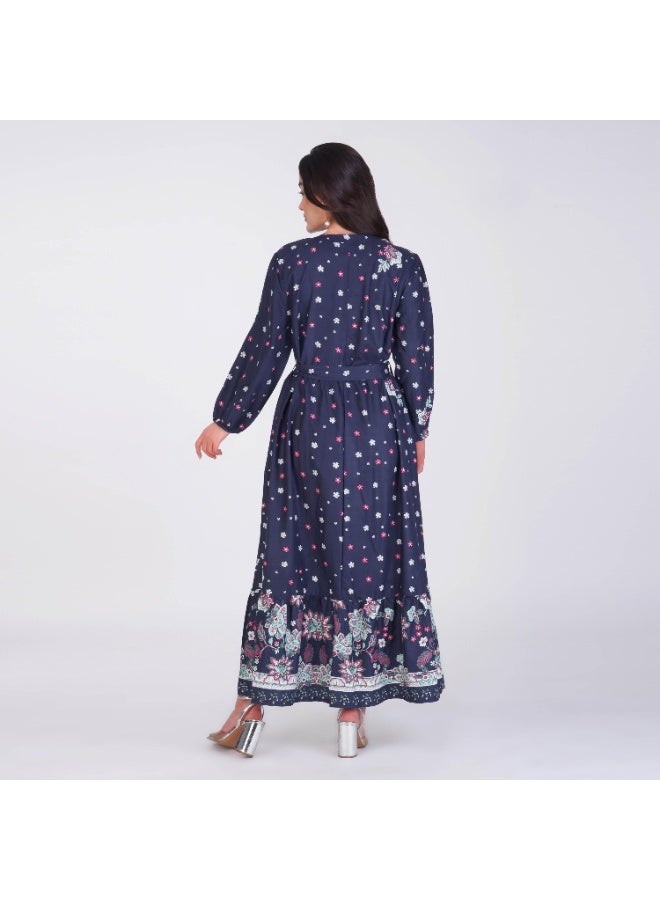 Linelle Rayon Maxi Dress – Floral Printed Design with Belted Waist - Image 2