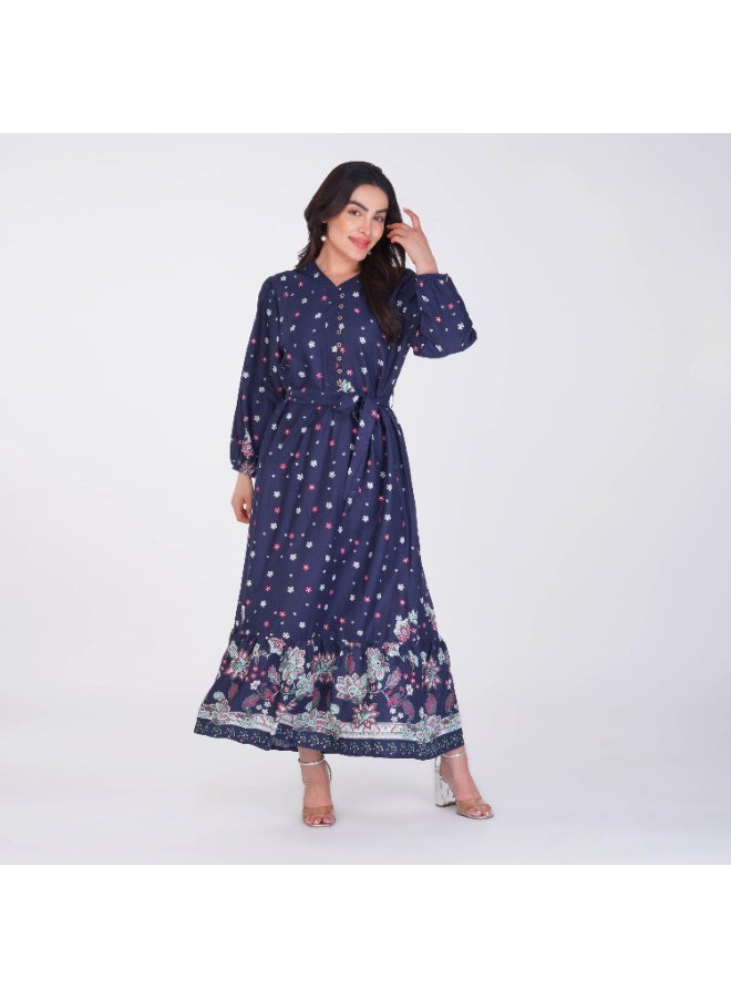 Linelle Rayon Maxi Dress – Floral Printed Design with Belted Waist - Image 5
