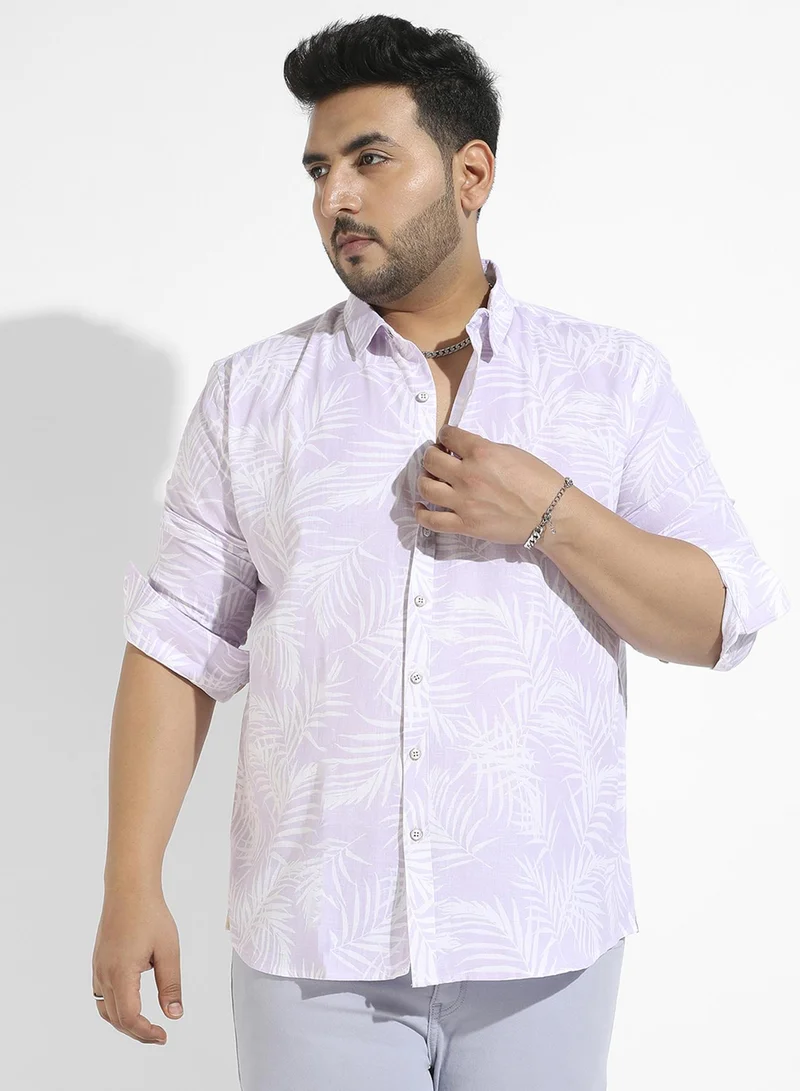 Instafab Plus Men's Lilac Contrast Pinstriped Shirt For Casual Wear | Spread Collar | Long Sleeve | Button Closure | Rayon Flex Shirt Crafted With Comfort Fit For Everyday Wear