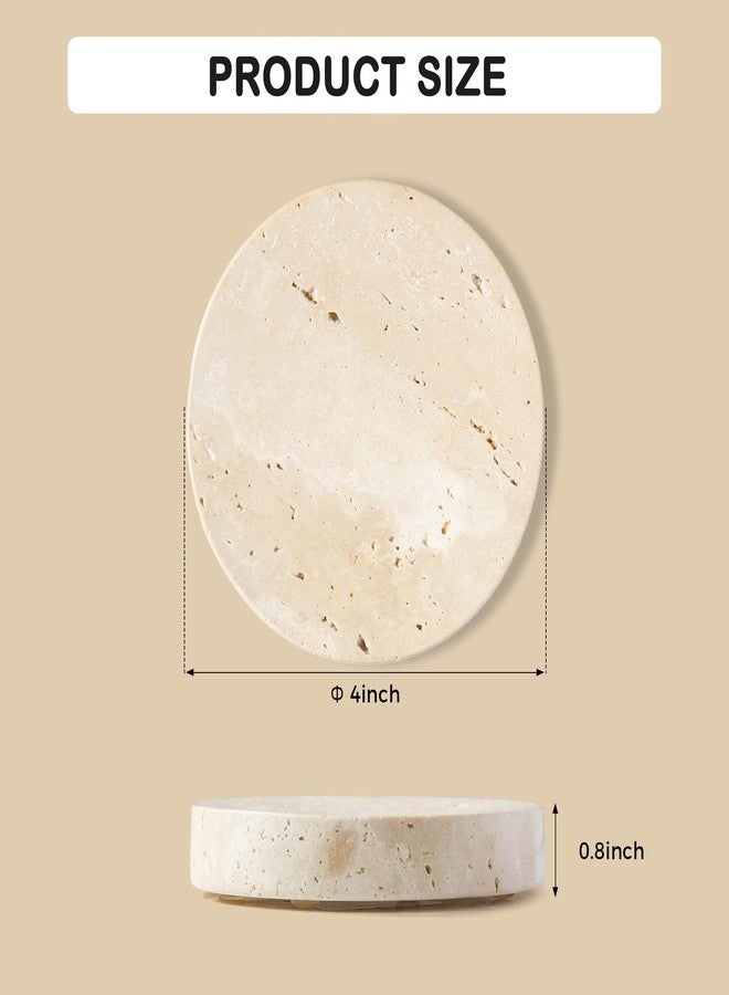 WORHE Marble Soap Dishes Natural Travertine Stone Sponge Holder for Bathroom Tub Shower Kitchen Sink, Handcraft Round Soap Case Trinket Plate Jewelry Tray Coaster for Home Decor Color Beige (WH046) - Image 3