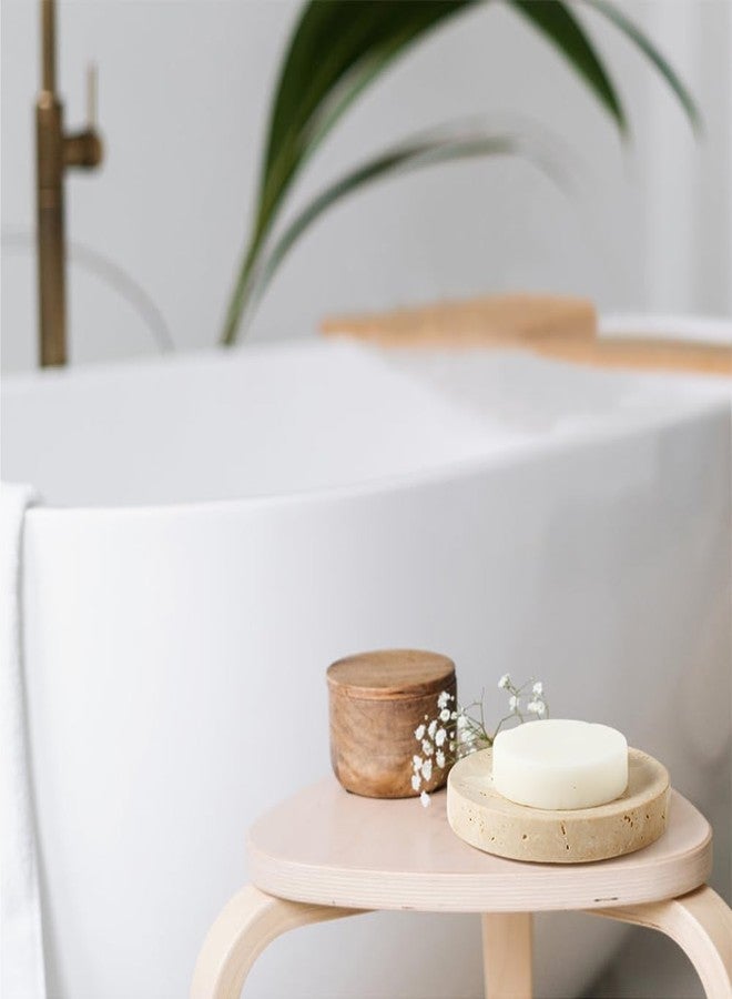 WORHE Marble Soap Dishes Natural Travertine Stone Sponge Holder for Bathroom Tub Shower Kitchen Sink, Handcraft Round Soap Case Trinket Plate Jewelry Tray Coaster for Home Decor Color Beige (WH046) - Image 5