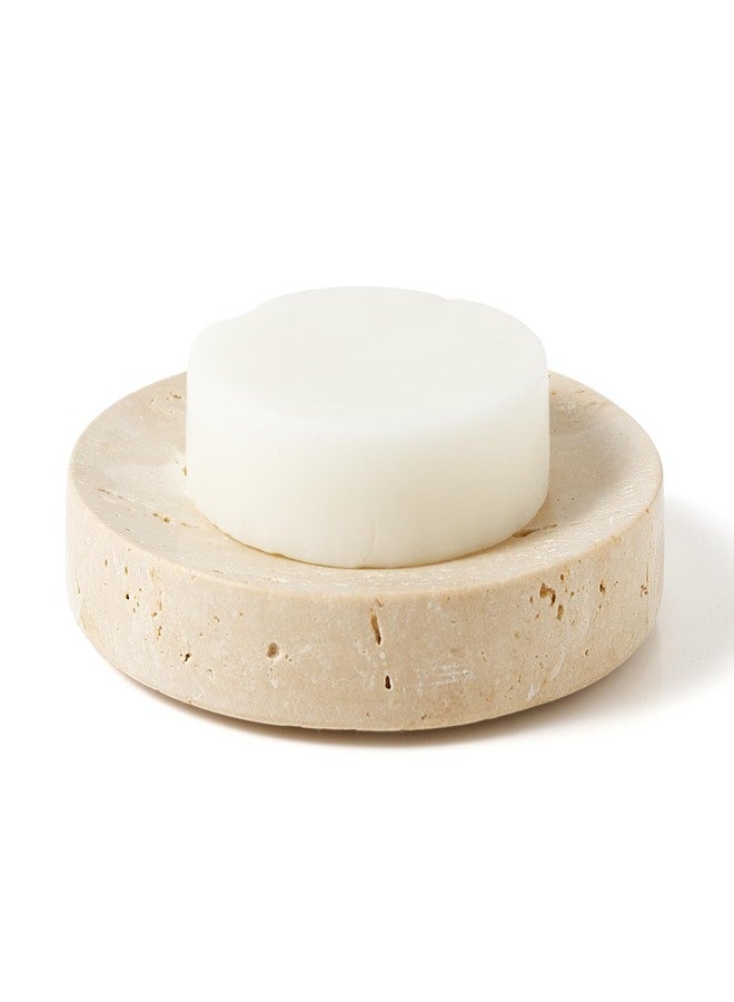 WORHE Marble Soap Dishes Natural Travertine Stone Sponge Holder for Bathroom Tub Shower Kitchen Sink, Handcraft Round Soap Case Trinket Plate Jewelry Tray Coaster for Home Decor Color Beige (WH046) - Image 1