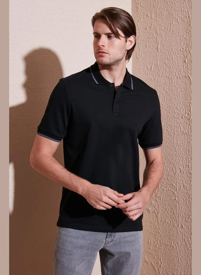 بوراتي تيشيرت بولو قطن رجالي بقصة عادية
