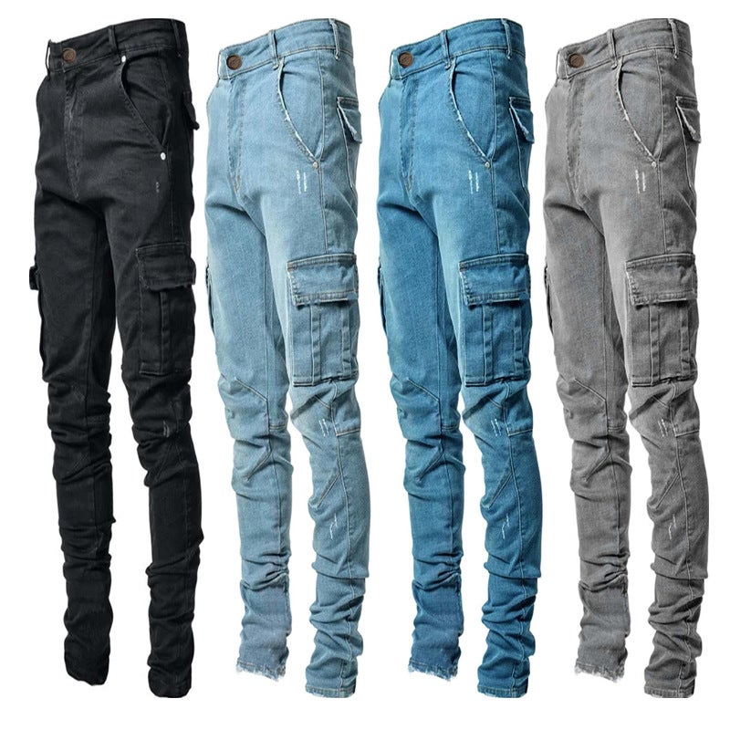 Europe And America Wish Multi-Bag Leggings Slim Slim Denim Overalls - Image 3