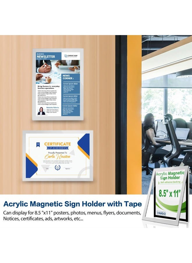 VAIIGO Acrylic Sign Holder 8.5" x 11" Wall Mount, Self Adhesive Magnetic Display Frame with Nano Tape, Plastic Clear Document Frame for Office, Store, School, Home, Wall Picture Frame (Silver, 3Pack) - Image 2