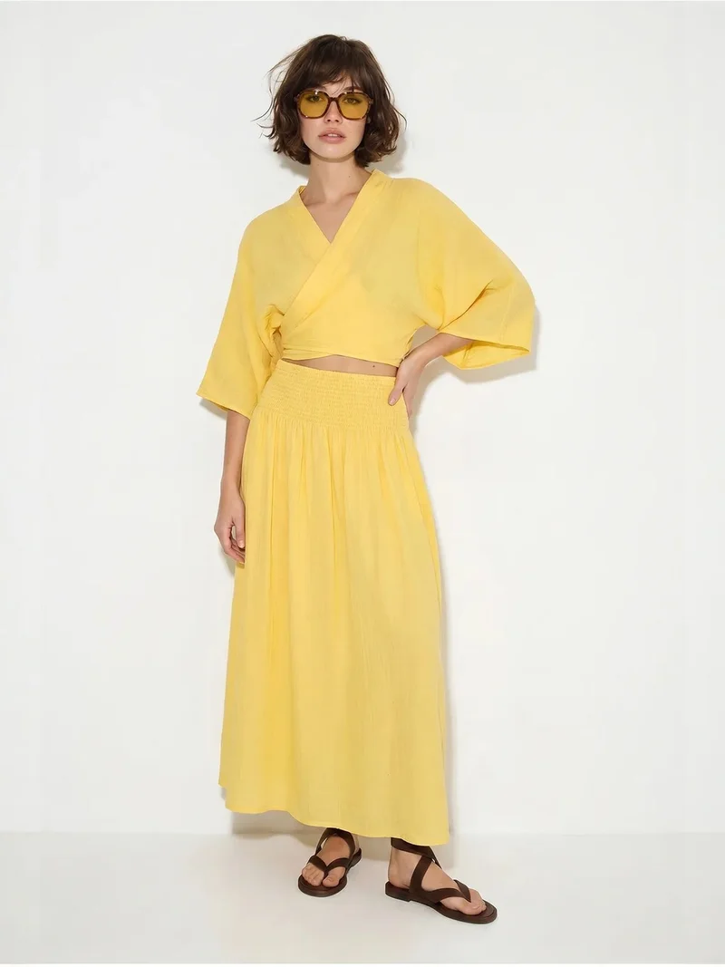 بيانكو لوتشي LUCCI Cotton Two-Piece Blouse And Midi Skirt Set