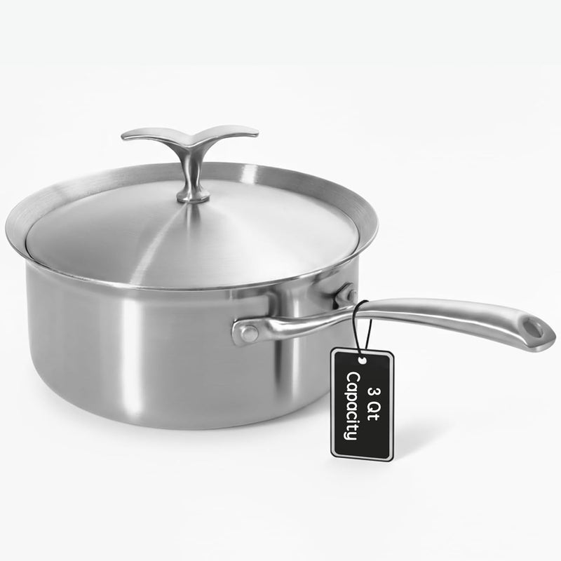 USELUCK 3 Quart 5-Ply Stainless Steel Saucepan with Lid – Induction-Compatible, Oven Safe, Non-Toxic & Even Heat Distribution – Professional Cookware for Home & Restaurant Kitchens - Image 1