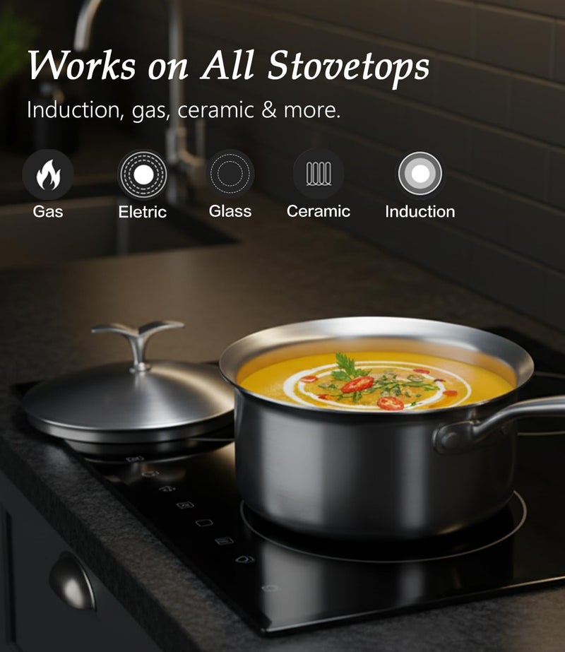 USELUCK 3 Quart 5-Ply Stainless Steel Saucepan with Lid – Induction-Compatible, Oven Safe, Non-Toxic & Even Heat Distribution – Professional Cookware for Home & Restaurant Kitchens - Image 5