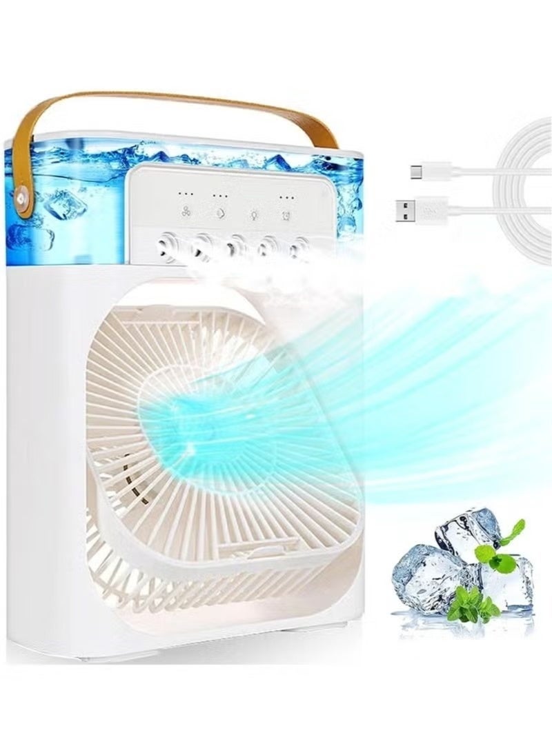 Portable Cooler Fan, Air Conditioner Mini Fan, USB Desk Portable Air Conditioner 3 Wind Speed 7 Colors LED Light 680ml Water Tank, Rechargeable Fan Evaporative Air Cooler for Room Office - Image 3