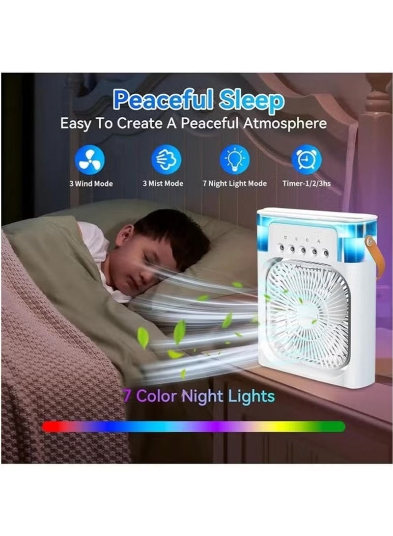 Portable Cooler Fan, Air Conditioner Mini Fan, USB Desk Portable Air Conditioner 3 Wind Speed 7 Colors LED Light 680ml Water Tank, Rechargeable Fan Evaporative Air Cooler for Room Office - Image 5