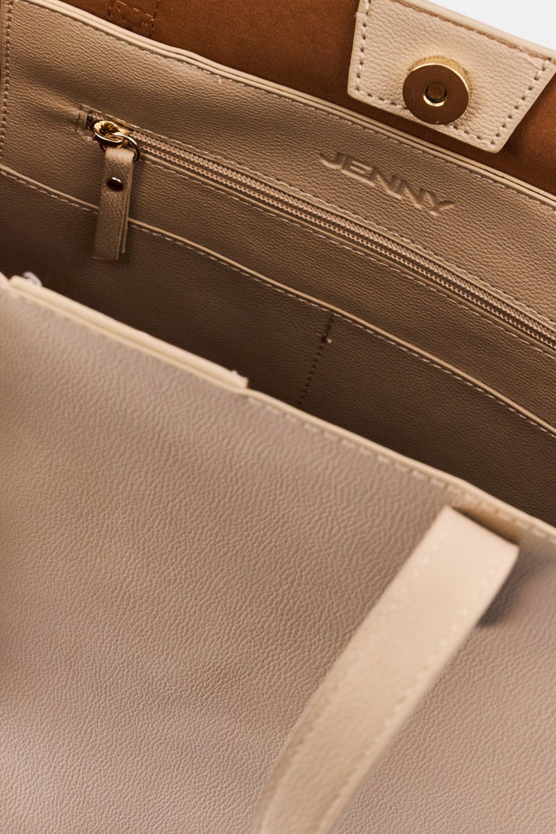 Jenny Women 2 Pcs Brand Logo Tote Bag With Crossbody Bag, Beige - Image 2