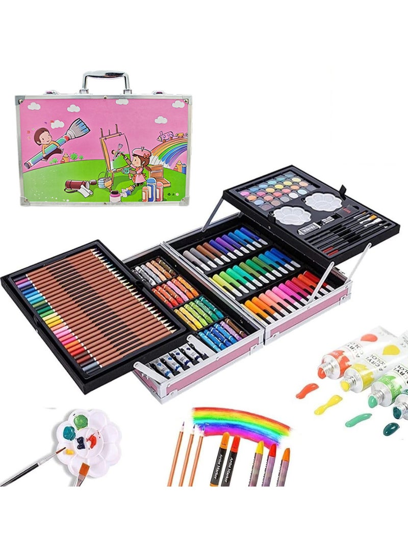 موثوقية التنبؤ مجموعة لوازم فنية مكونة من 145 قطعة، حقيبة أدوات رسم فنية محمولة مع قلم ألوان مائية، ألوان باستيل زيتية، قلم رسم، ممحاة وأكثر من ذلك، مجموعة رسم فنية فاخرة للفنانين المبتدئين والجادين (وردي) - Image 1