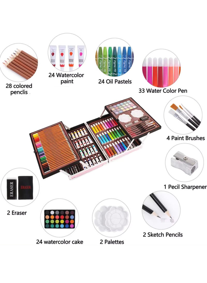 موثوقية التنبؤ مجموعة لوازم فنية مكونة من 145 قطعة، حقيبة أدوات رسم فنية محمولة مع قلم ألوان مائية، ألوان باستيل زيتية، قلم رسم، ممحاة وأكثر من ذلك، مجموعة رسم فنية فاخرة للفنانين المبتدئين والجادين (وردي) - Image 2