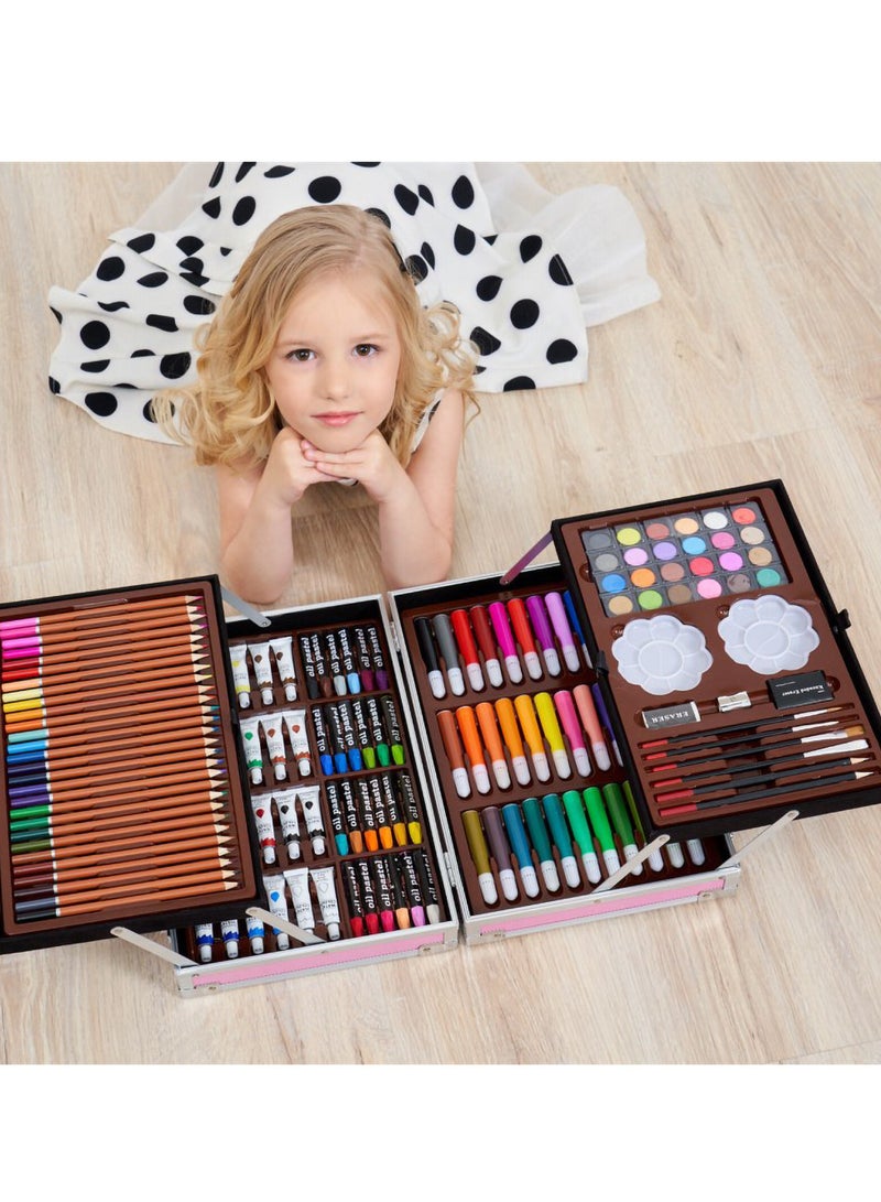 موثوقية التنبؤ مجموعة لوازم فنية مكونة من 145 قطعة، حقيبة أدوات رسم فنية محمولة مع قلم ألوان مائية، ألوان باستيل زيتية، قلم رسم، ممحاة وأكثر من ذلك، مجموعة رسم فنية فاخرة للفنانين المبتدئين والجادين (وردي) - Image 3