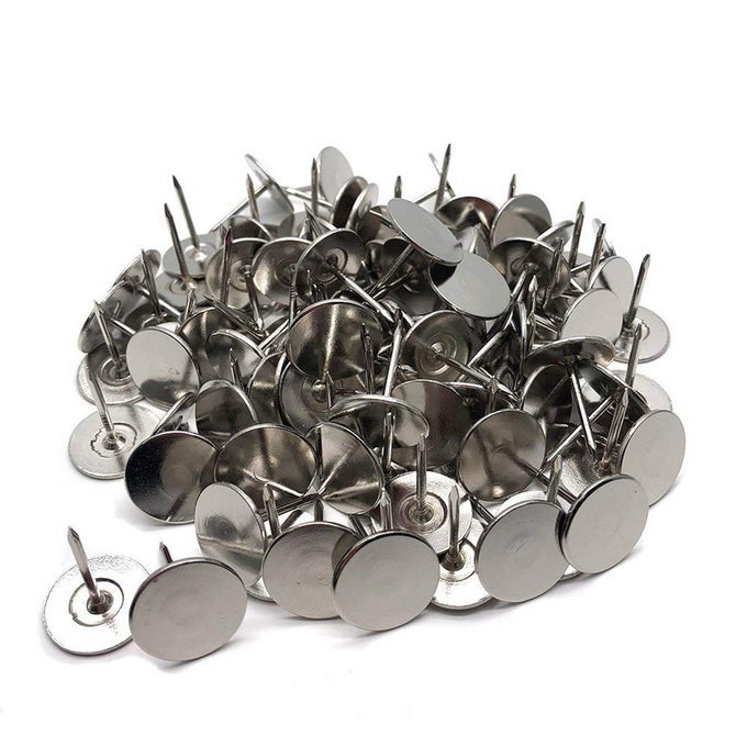 100PCS FLAT HEAD UPHOLSTERY TACKS HOME FURNITURE DECOR TACK UPHOLSTERY NAILS FLAT PUSH PINS FLAT THUMB TACKS SILVER 19MMX22MM