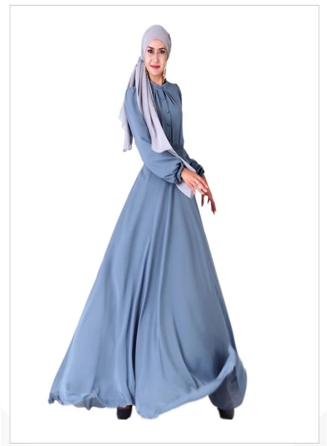 Loquat Double-layer High-Density Chiffon Dress Blue-Grey  - Image 3