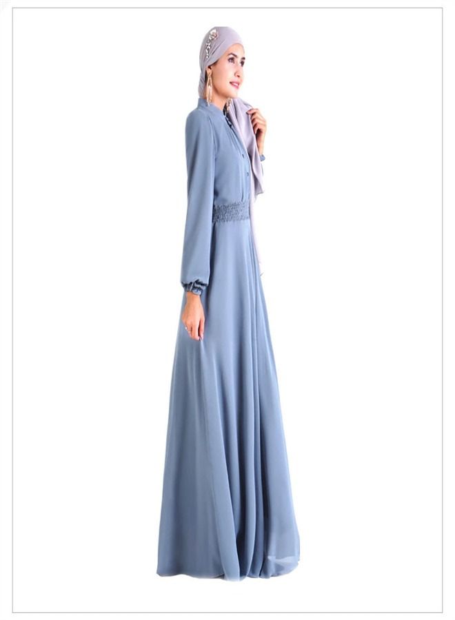Loquat Double-layer High-Density Chiffon Dress Blue-Grey  - Image 2