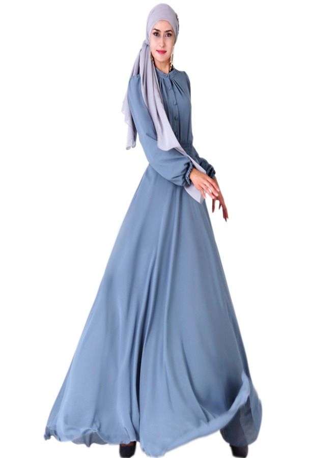 Loquat Double-layer High-Density Chiffon Dress Blue-Grey  - Image 1
