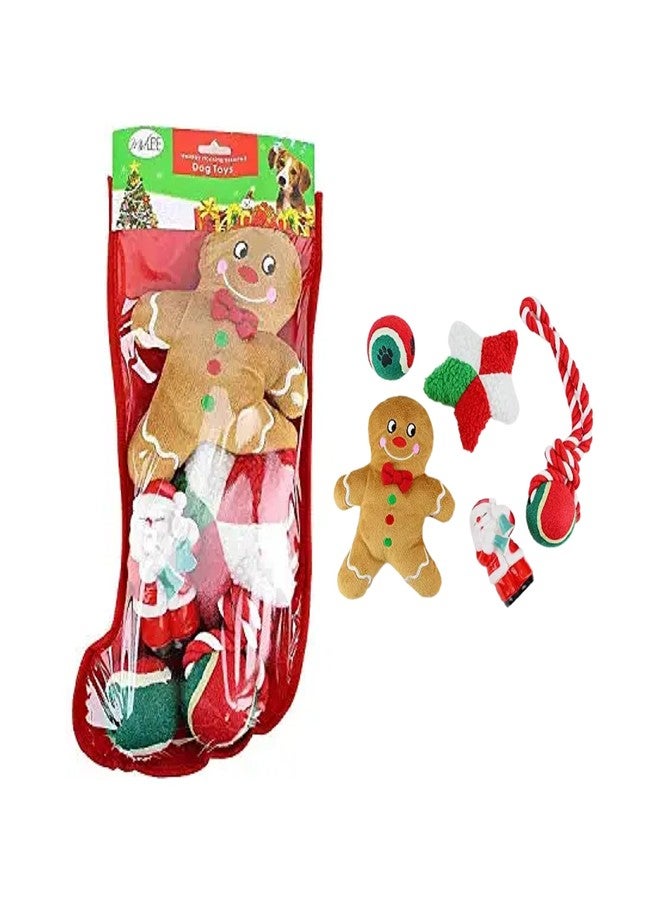 Midlee Toy Filled Christmas Dog Stocking Gift Set (14")- Squeaky Plush Ball Rope Holiday Pet Present - Image 1
