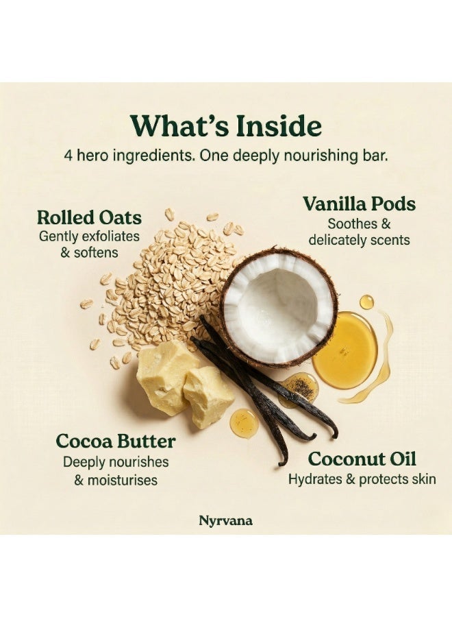 Nyrvana Soothing Soap Bar - Oats & Vanilla with Cocoa Butter - For Sensitive & Dry Skin - Natural Handmade Gentle Face & Body Bathing Bar - 100g - Image 5