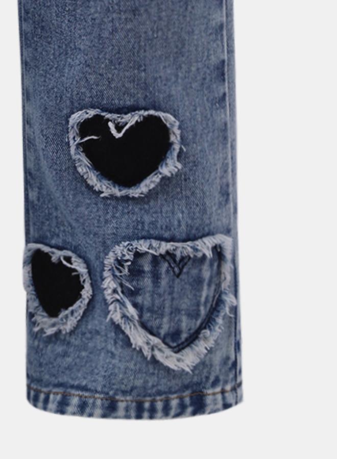تايك تو طقم تيشيرت وبنطلون جينز بطبعة قلب للبنات - Image 5