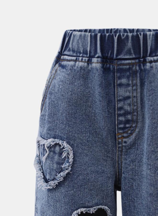 تايك تو طقم تيشيرت وبنطلون جينز بطبعة قلب للبنات - Image 4