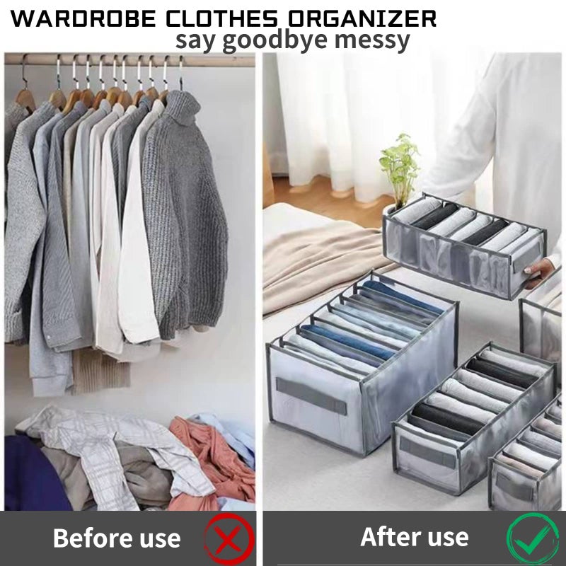 Wardrobe Clothes Organizer with Compartments, Foldable Storage Bins for Jeans, T-Shirts and More, Grey, 25 x 20 x 36 cm, 2 Packs - Image 3