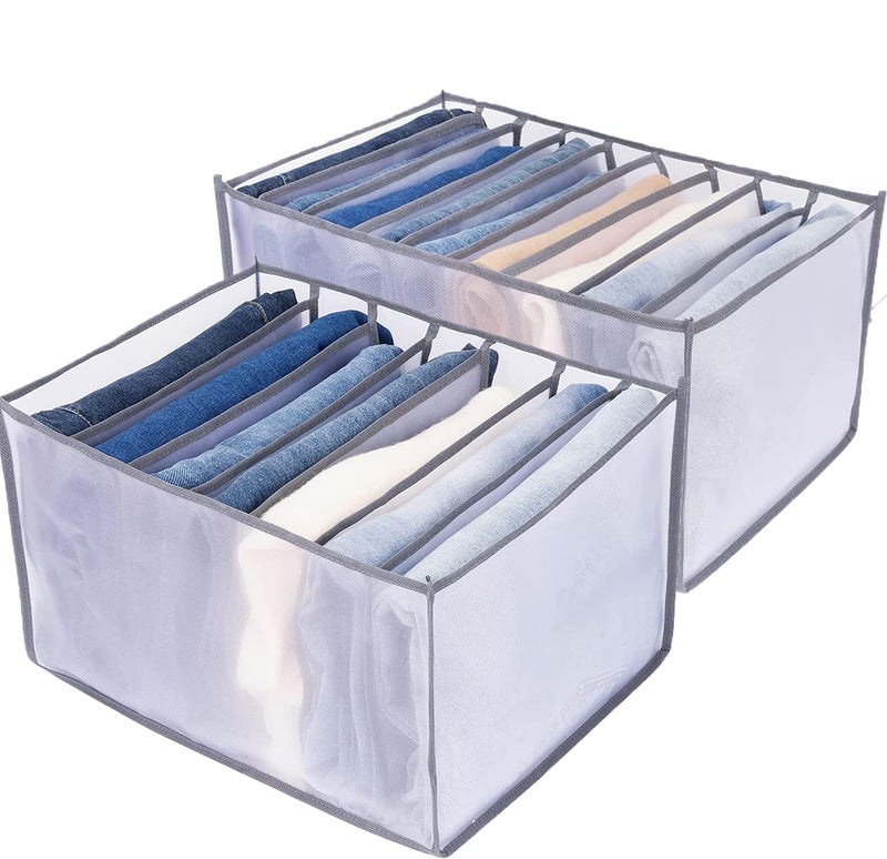 Wardrobe Clothes Organizer with Compartments, Foldable Storage Bins for Jeans, T-Shirts and More, Grey, 25 x 20 x 36 cm, 2 Packs - Image 1