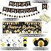 IHEPYQ Gold Black Birthday Decorations Happy Birthday Banner Backdrop Balloons Honeycomb Balls Star Foil Balloons Stars Hanging Swirls Cake Topper for Baby Boys Girl Men Women Birthday Decoration - Image 4