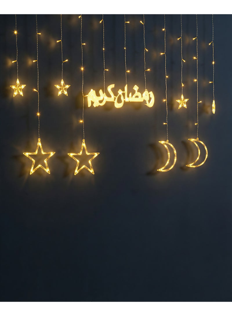 Ramadan Decorations, Ramadan Kareem Lights, Curtain String Lights, Islamic Decor, Crescent Moon and Star Lights, Festive Home Decor, LED Holiday Lights, Ramadan Mubarak. 3 Meter