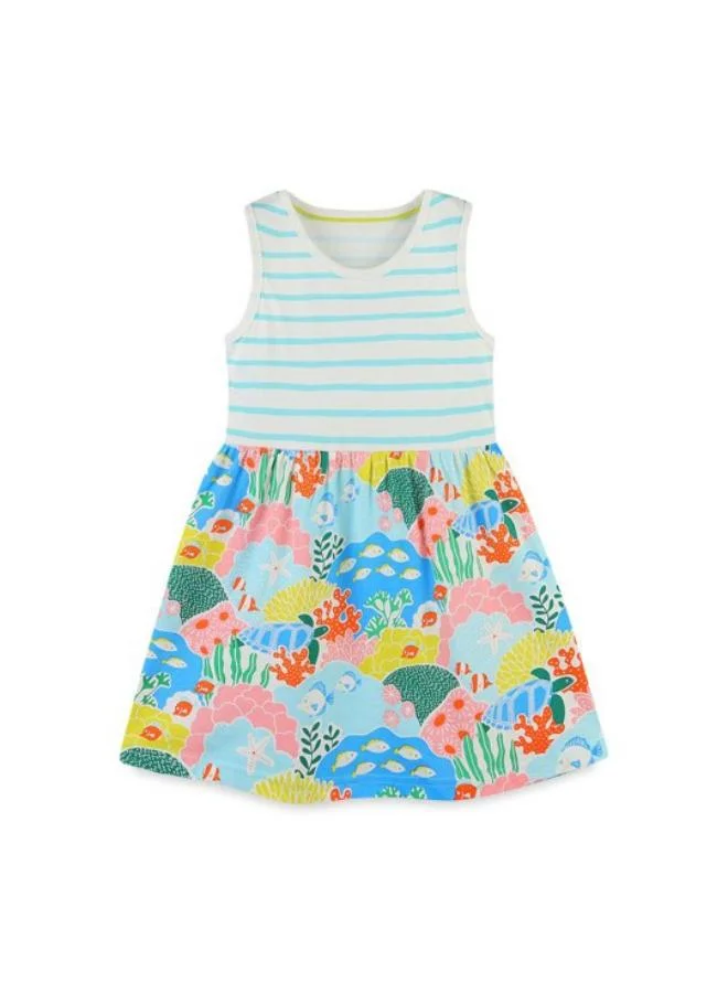 يونيكي Blue A-Line Crew Neck Printed Dress