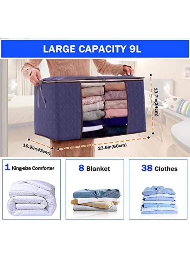 Clothes Storage Bag Organizer, [3 Pack] Large Capacity Reinforced Handle Thick Fabric For Comforters, Blankets, Bedding, Foldable & Sturdy Zipper, Clear Window, Under Bed Storage (Navy Blue) - Image 2