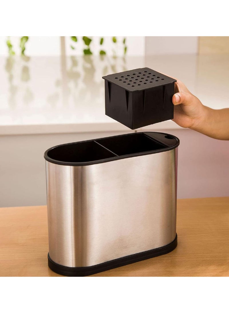 GGOOT Kitchen Utensil Holder Stainless Steel Chopsticks Spoons Container with Drainer Countertop Organizer 2 Compartments - Image 4