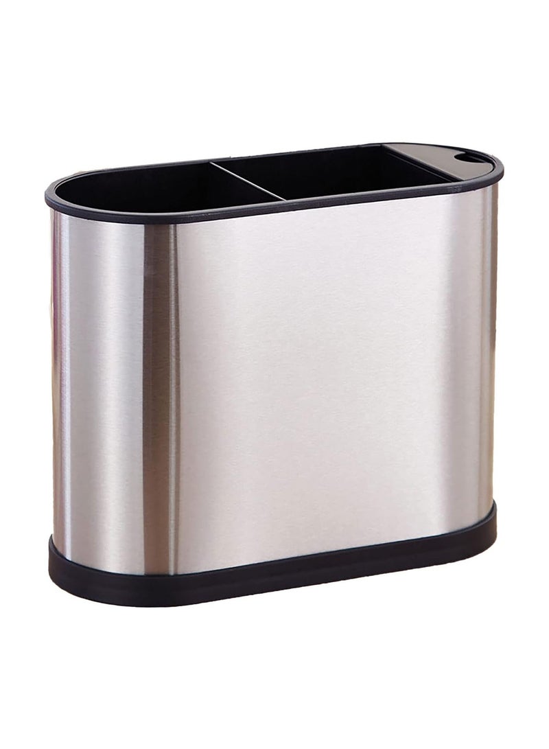 GGOOT Kitchen Utensil Holder Stainless Steel Chopsticks Spoons Container with Drainer Countertop Organizer 2 Compartments - Image 1