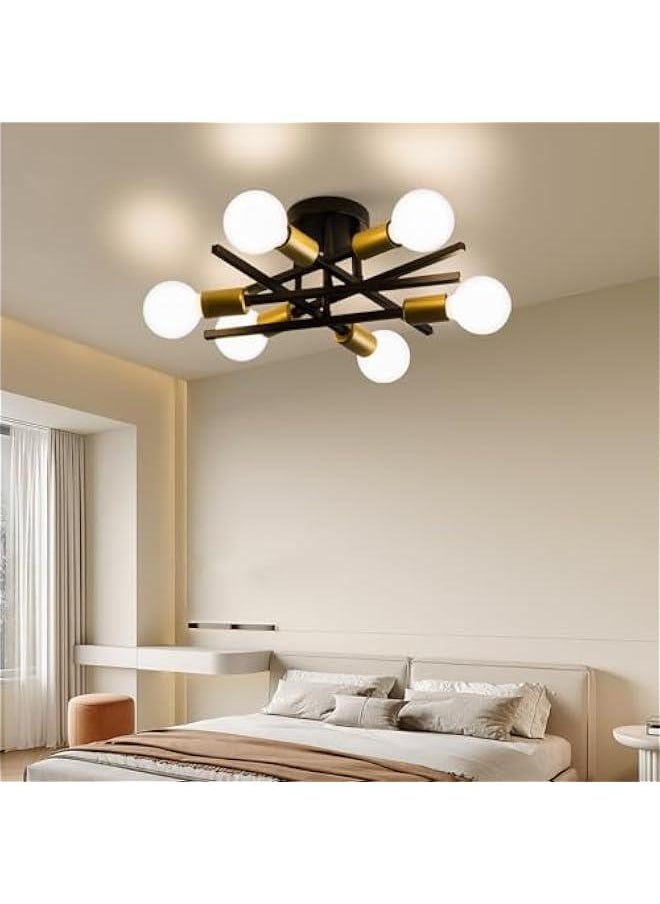 Arabest Modern Black and Gold Sputnik Ceiling Light Fixture for Bedroom and Hallway  - Image 2