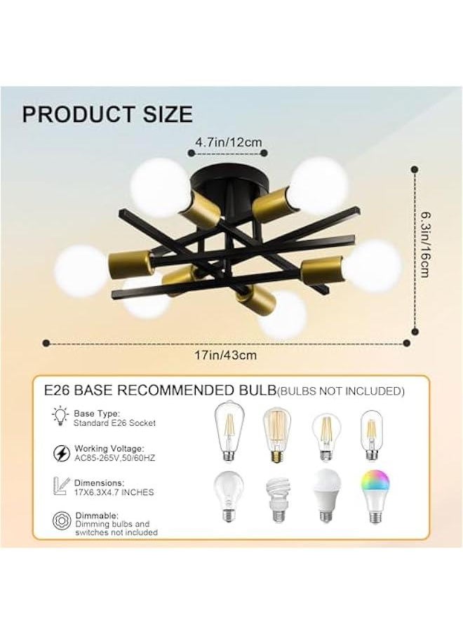 Arabest Modern Black and Gold Sputnik Ceiling Light Fixture for Bedroom and Hallway  - Image 4