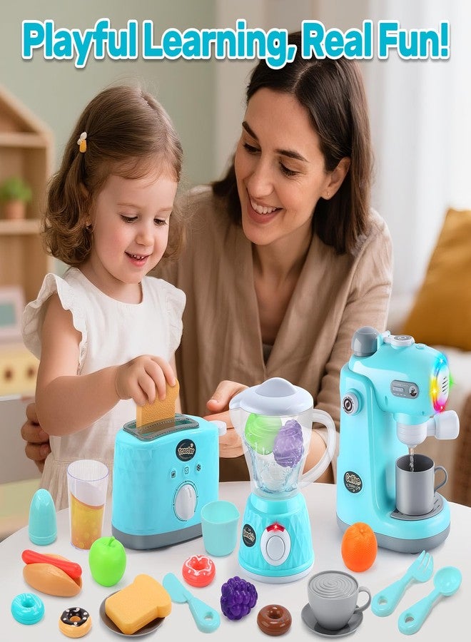 CUTE STONE Kids Kitchen Playset, Toy Kitchen Appliance Sets with Working Coffee Maker, Blender & Toaster, Realistic Sounds & Light, Includes Kids Kitchen Accessories & Play Food for Boys & Girls - Image 2
