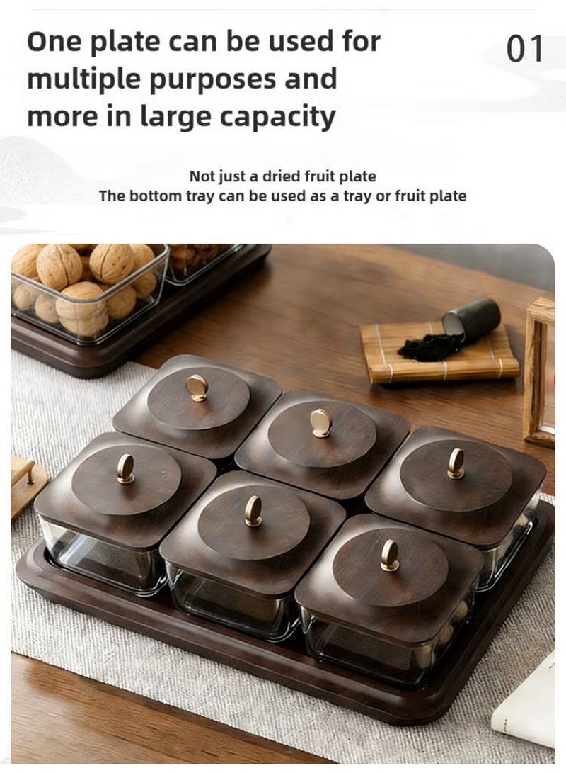 Vonqu Wood grain fruit plate, nuts container dried fruit nut candy plate Candy Nuts Cookies Chips Party Dates - Image 4