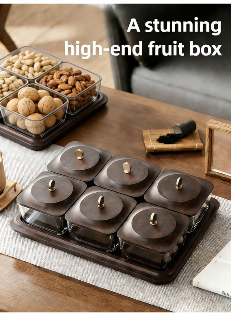 Vonqu Wood grain fruit plate, nuts container dried fruit nut candy plate Candy Nuts Cookies Chips Party Dates - Image 2