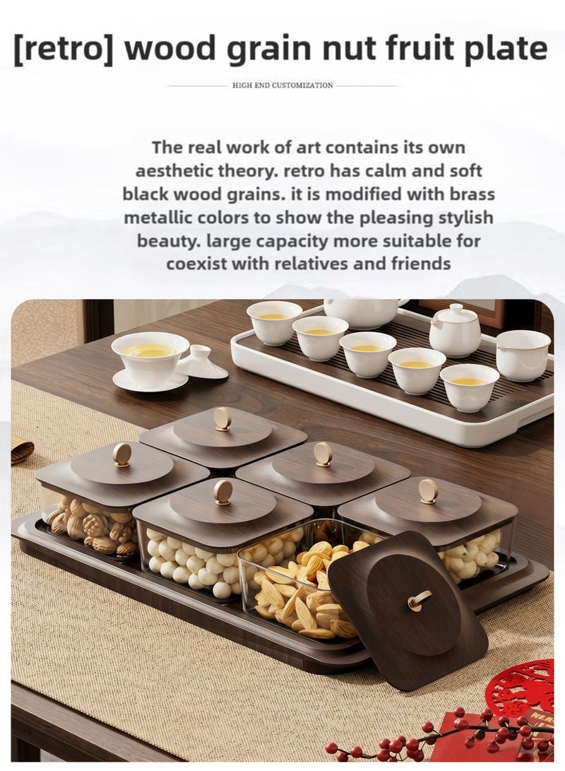 Vonqu Wood grain fruit plate, nuts container dried fruit nut candy plate Candy Nuts Cookies Chips Party Dates - Image 3