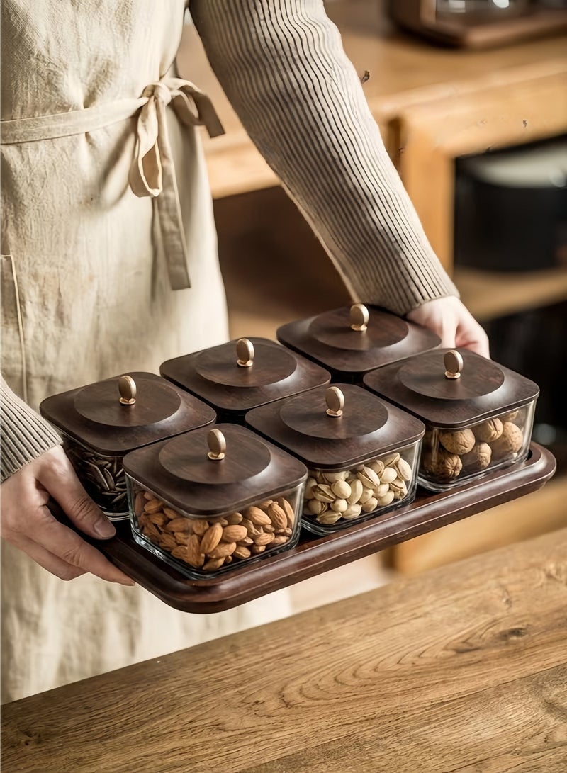 Vonqu Wood grain fruit plate, nuts container dried fruit nut candy plate Candy Nuts Cookies Chips Party Dates - Image 1