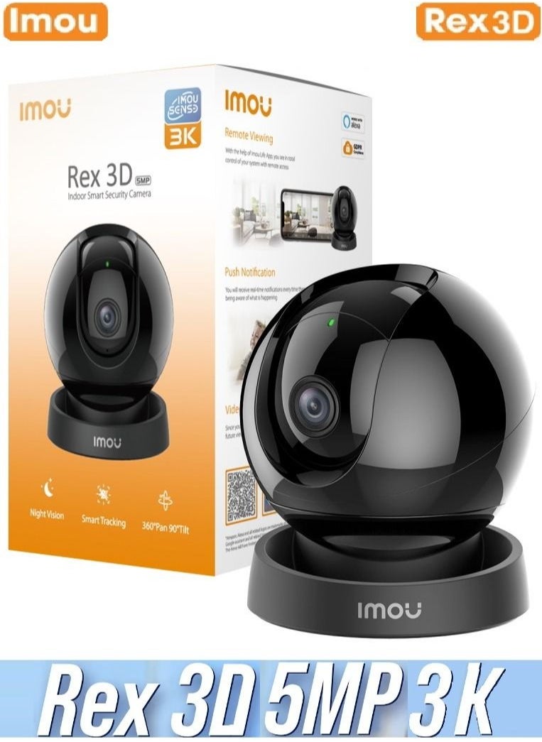 IMOU Imou 5MP Smart Security Camera, 355°/70°, Indoor WLAN Camera, Human/Pet Detection, Auto Tracking, Car Cruise, Two-Way Audio, Night Vision, Rex 3D/3K  - Image 1