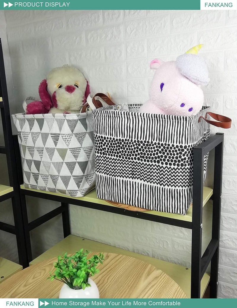 FANKANG Square Nursery Hamper Storage Bins Canvas Laundry Basket Foldable with Waterproof PE Coating Storage Baskets Gift Baskets for Children, Office, Bedroom, Clothesï¼ˆSquare-Black Lines ï¼‰ - Image 5