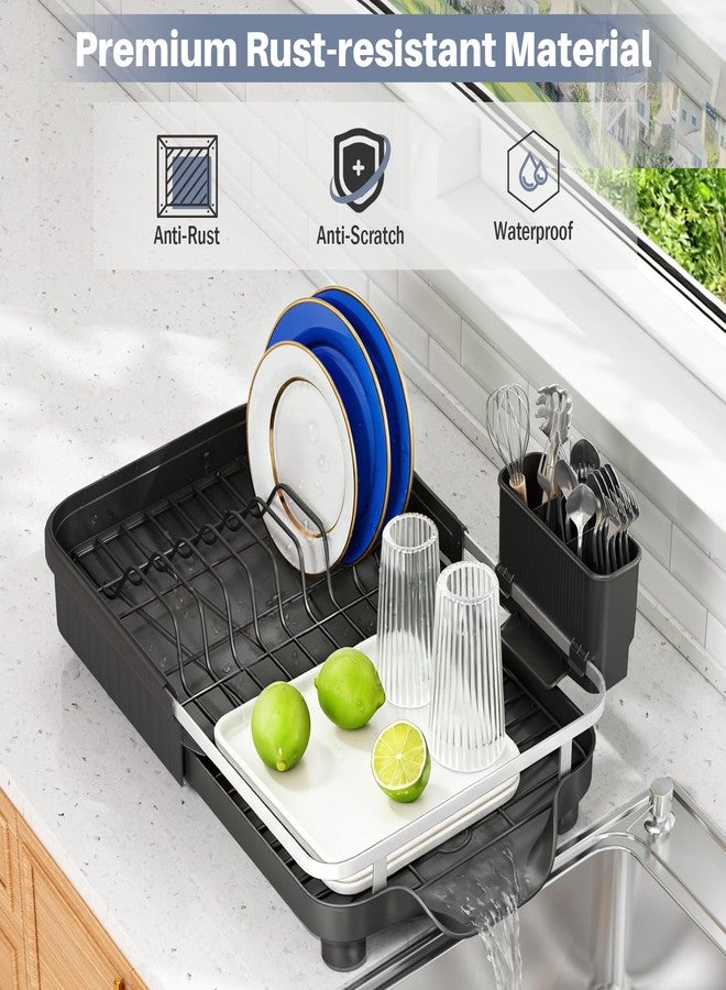 Kmiectse Dish Drying Rack - Expandable Dish Rack for Kitchen Counter, Stainless Steel Dish Drainer with Utensil Holder, Black - Image 4
