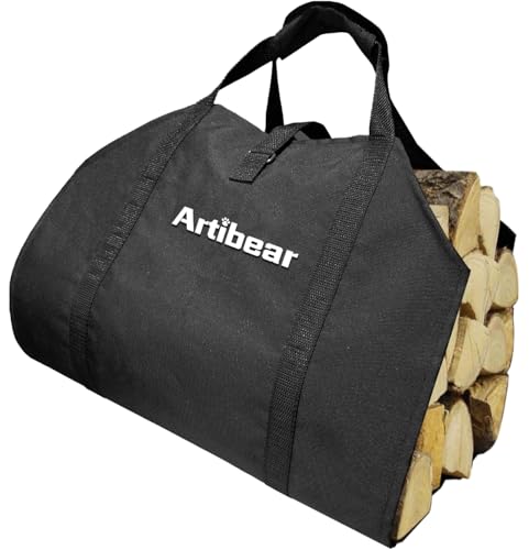 Artibear Outdoor Indoor Firewood Log Carrier Bag, 39” x 18”Waxed Canvas Holder Firewood Bag for Camping Fireplace - Image 1