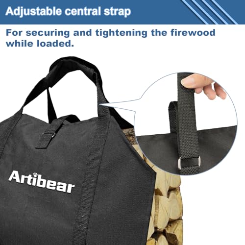 Artibear Outdoor Indoor Firewood Log Carrier Bag, 39” x 18”Waxed Canvas Holder Firewood Bag for Camping Fireplace - Image 4
