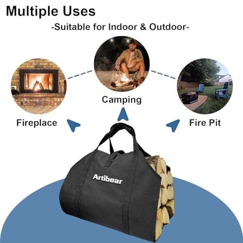 Artibear Outdoor Indoor Firewood Log Carrier Bag, 39” x 18”Waxed Canvas Holder Firewood Bag for Camping Fireplace - Image 5