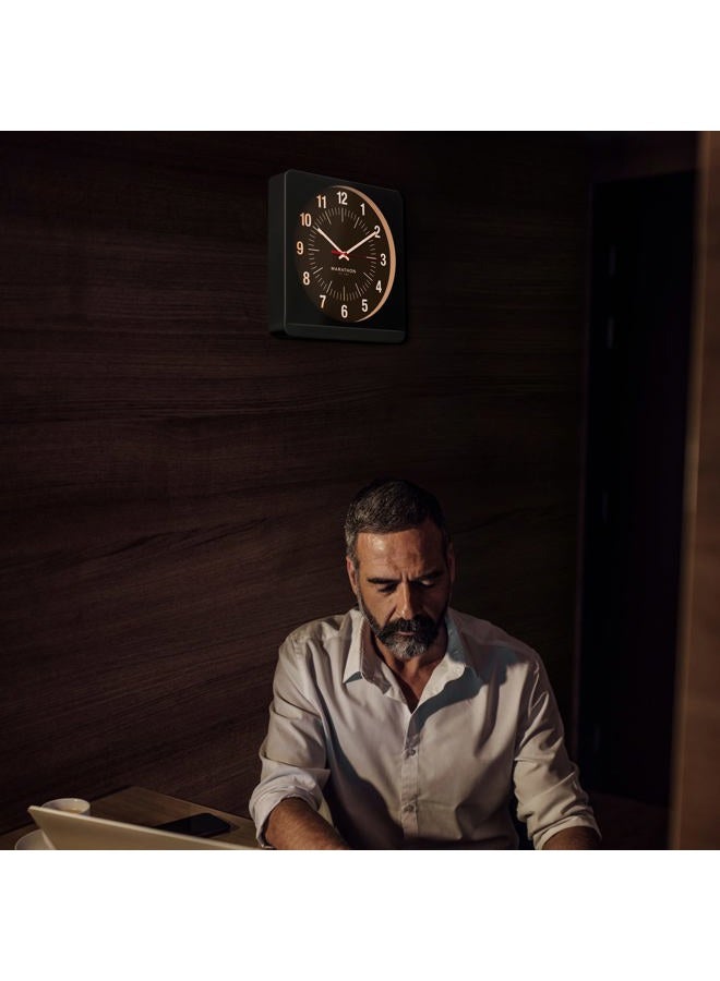 Marathon CL030057BK-BK1 Silent Non-Ticking Wall Clock with Warm Amber Auto Back Light. Easy to Read Classic Dial with 12 and 24-Hour Scale. Batteries Included. Color-Black Case/Black Dial. - Image 4