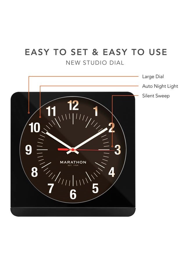 Marathon CL030057BK-BK1 Silent Non-Ticking Wall Clock with Warm Amber Auto Back Light. Easy to Read Classic Dial with 12 and 24-Hour Scale. Batteries Included. Color-Black Case/Black Dial. - Image 5