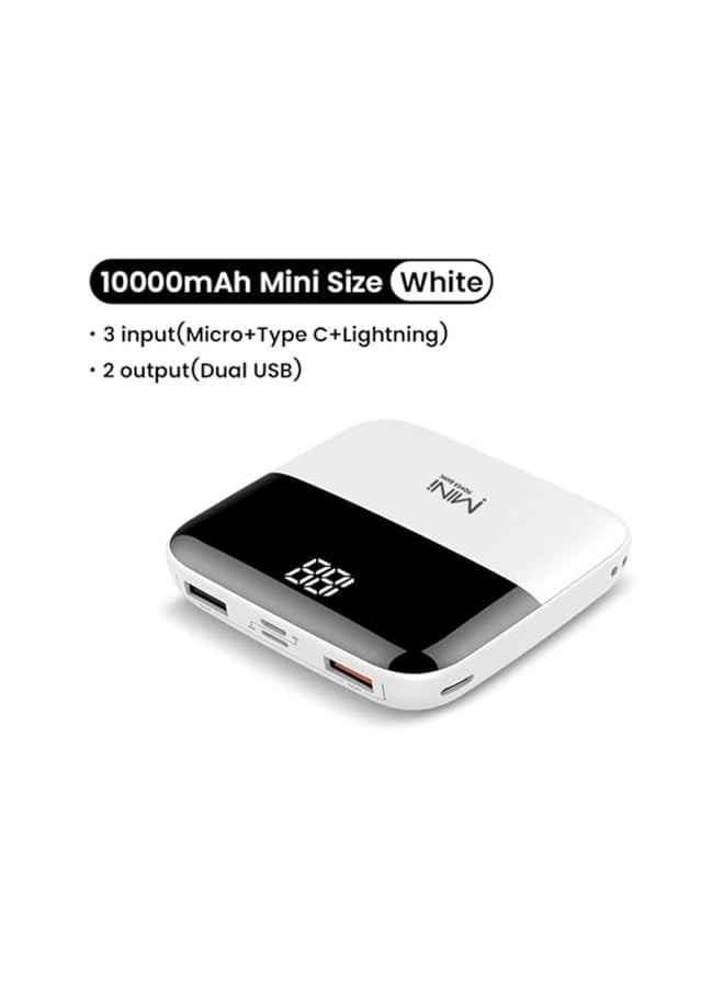 Mini 10000Mah Mini Power Banks 12 LED Power Display Mini Power Bank Portable External Battery Charger Powerbank,Black (White) - Image 2